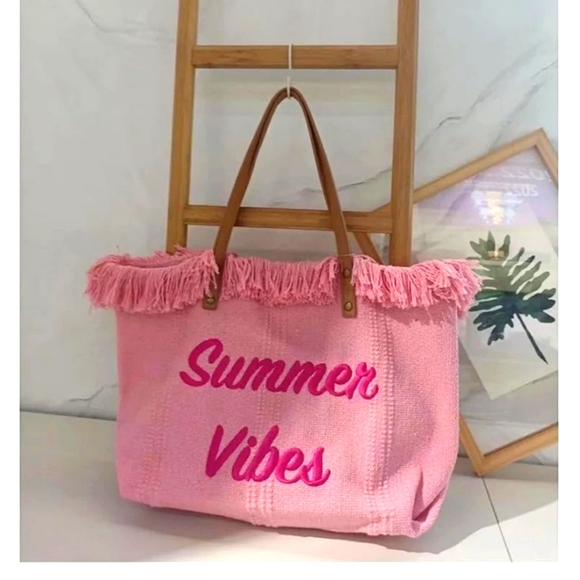Pink Summer Vibes Tote with Fringe - Picture 3 of 4